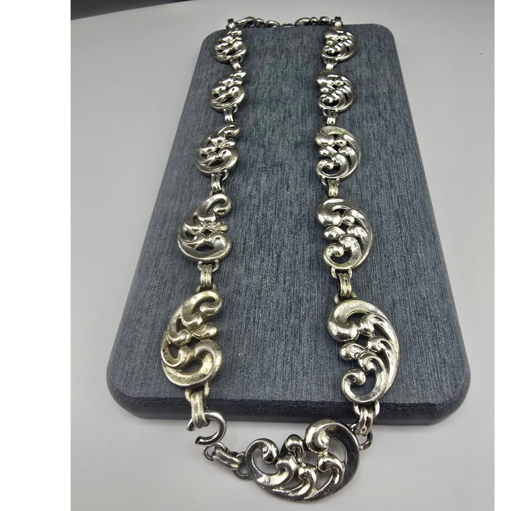 Vintage Danecraft Necklace Sterling Silver Scroll Art Nouveau Link 16in